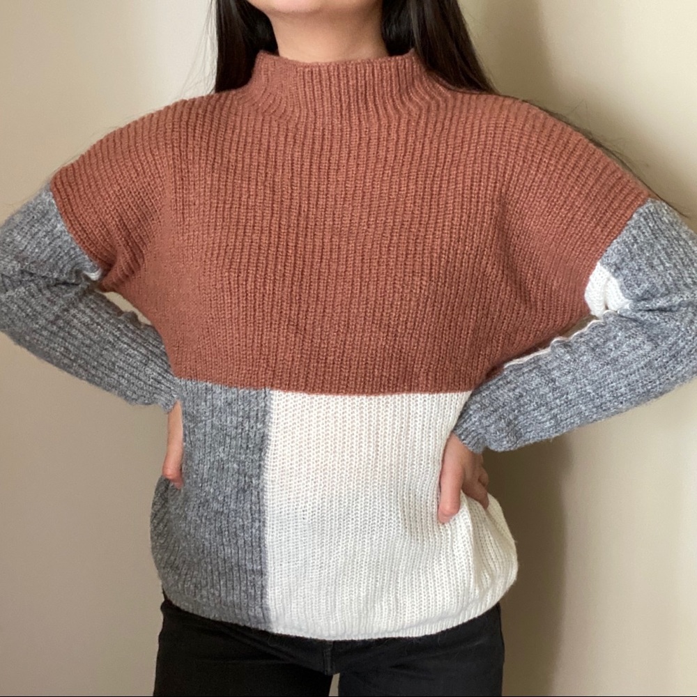 Colorblock mock neck sweater